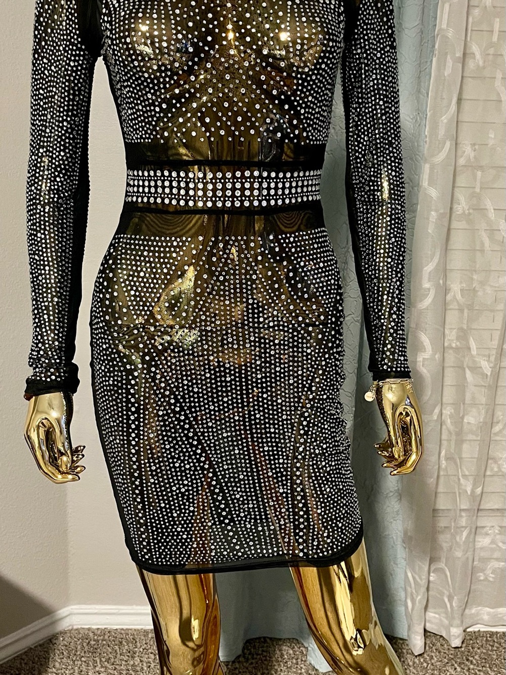 Women’s Black Rhinestone Bodycon Skirt